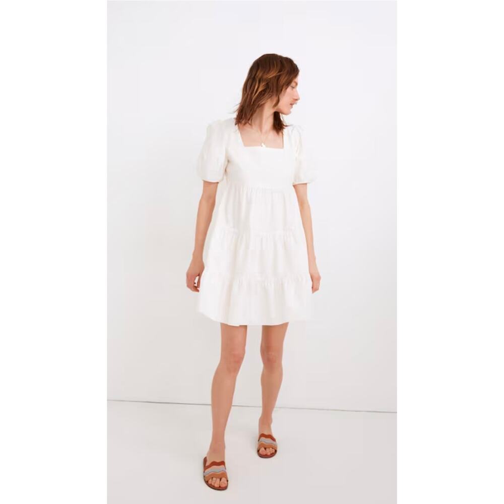 Madewell Poplin puff-sleeve tiered babydoll cotton dress 6 NwT